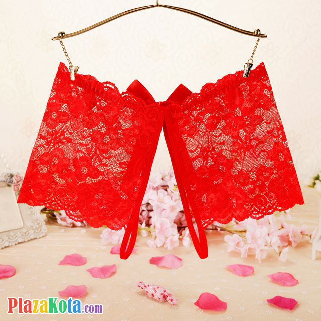P592 - Celana Dalam Wanita Panties Boyshort Seksi Merah Transparan Crotchless - Photo 2