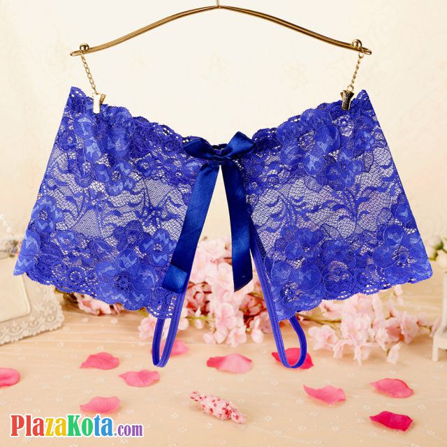 P595 - Celana Dalam Wanita Panties Boyshort Seksi Biru Transparan Crotchless - Photo 1