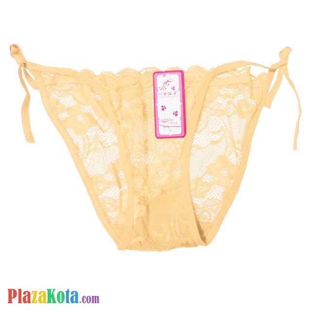 P615 - Celana Dalam Wanita Panties Thong Seksi Krem Transparan Ikat Samping - Photo 1