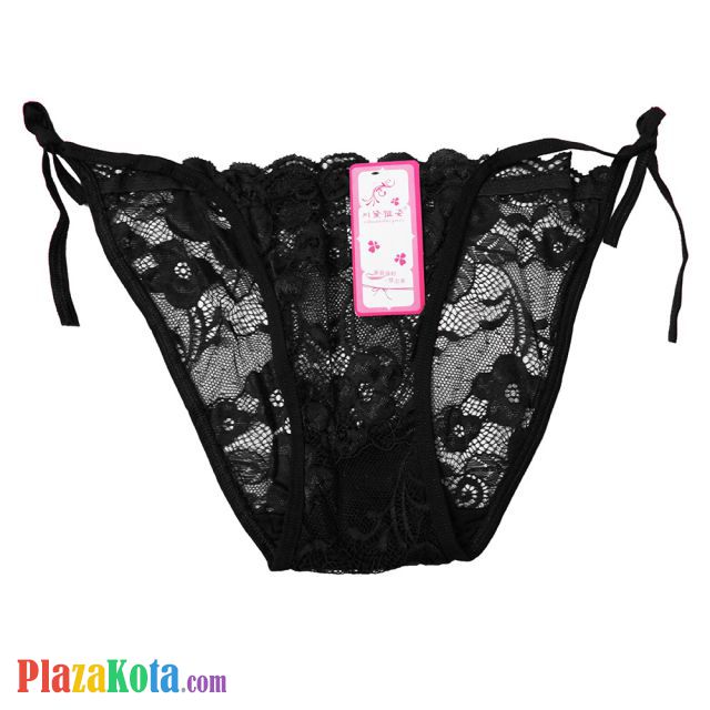 P616 - Celana Dalam Wanita Panties Thong Seksi Hitam Transparan Ikat Samping - Photo 1