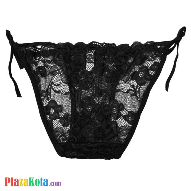 P616 - Celana Dalam Wanita Panties Thong Seksi Hitam Transparan Ikat Samping - Photo 2