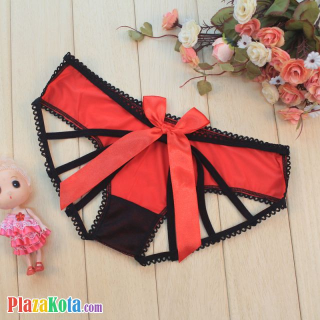 P619 - Celana Dalam Wanita Panties Hipster Seksi Merah Pita Terbuka Belakang - Photo 1