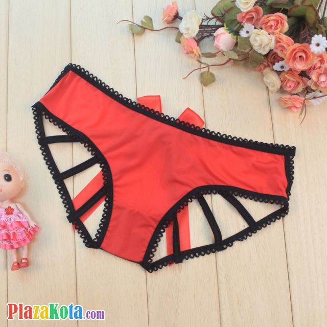P619 - Celana Dalam Wanita Panties Hipster Seksi Merah Pita Terbuka Belakang - Photo 2