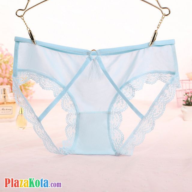 P621 - Celana Dalam Wanita Panties Hipster Seksi Biru Transparan Renda Terbuka Belakang - Photo 1