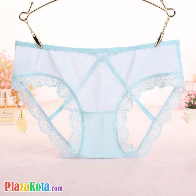P621 - Celana Dalam Wanita Panties Hipster Seksi Biru Transparan Renda Terbuka Belakang - Photo 2