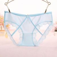 P621 - Celana Dalam Wanita Panties Hipster Seksi Biru Transparan Renda Terbuka Belakang