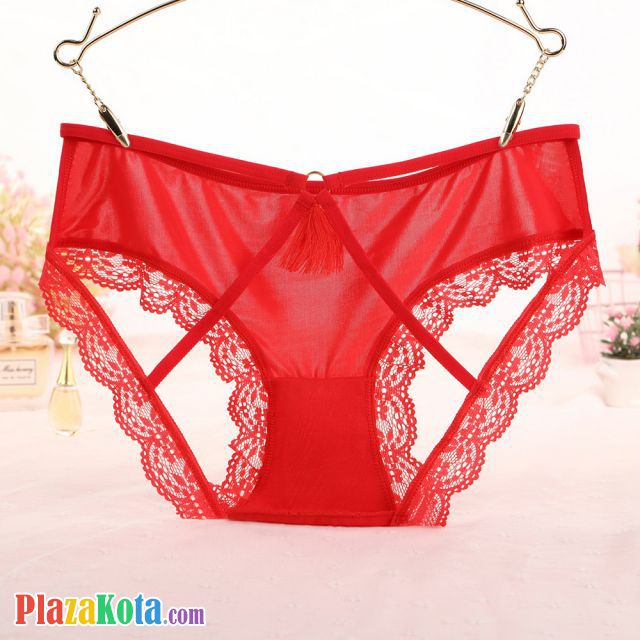P625 - Celana Dalam Wanita Panties Hipster Seksi Merah Transparan Renda Terbuka Belakang - Photo 1