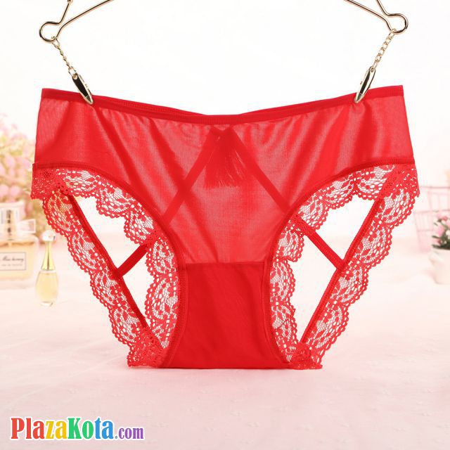 P625 - Celana Dalam Wanita Panties Hipster Seksi Merah Transparan Renda Terbuka Belakang - Photo 2