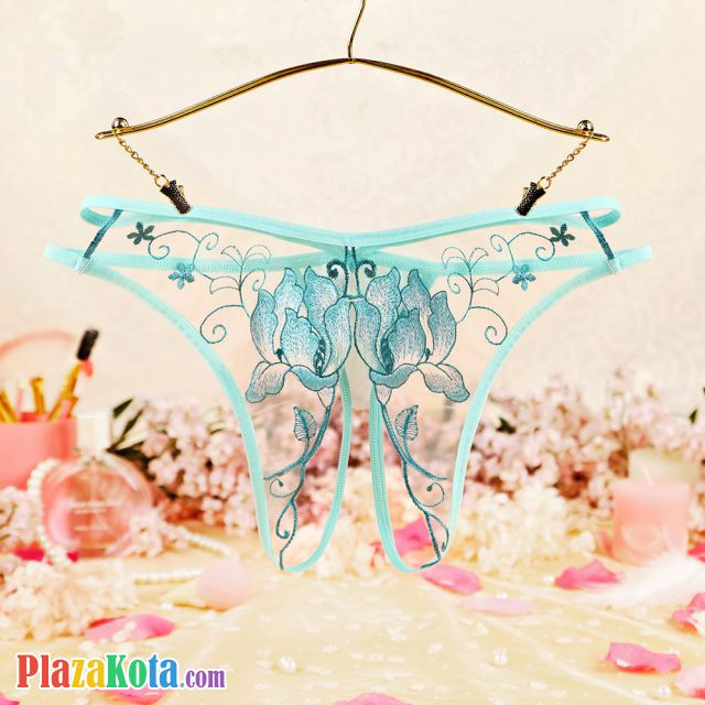 P633 - Celana Dalam Wanita Panties Hipster Seksi Hijau Transparan Crotchless Bordir Bunga Tali 2 - Photo 1