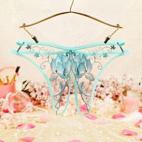 P633 - Celana Dalam Wanita Panties Hipster Seksi Hijau Transparan Crotchless Bordir Bunga Tali 2