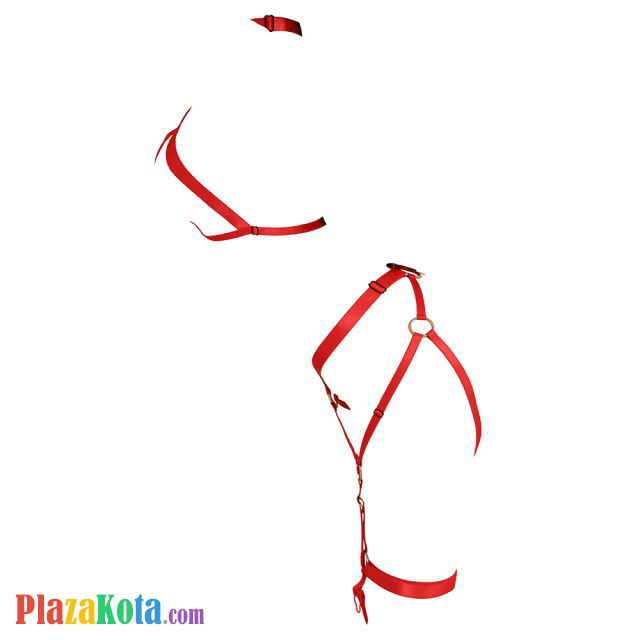 B354 - Pakaian Dalam Wanita Bra Set Bralette Seksi Halter Open Cup Merah Crotchless Gelang Wristband - Photo 2