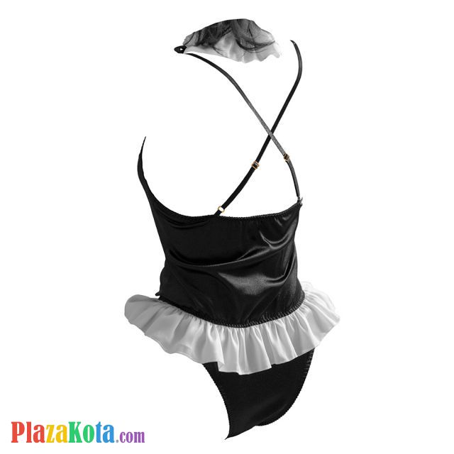 L1283 - Lingerie Costume Cosplay Seksi Tema Pelayan Maid Waitress Tali Silang Hitam Kalung Choker Gelang Wristband - Photo 2