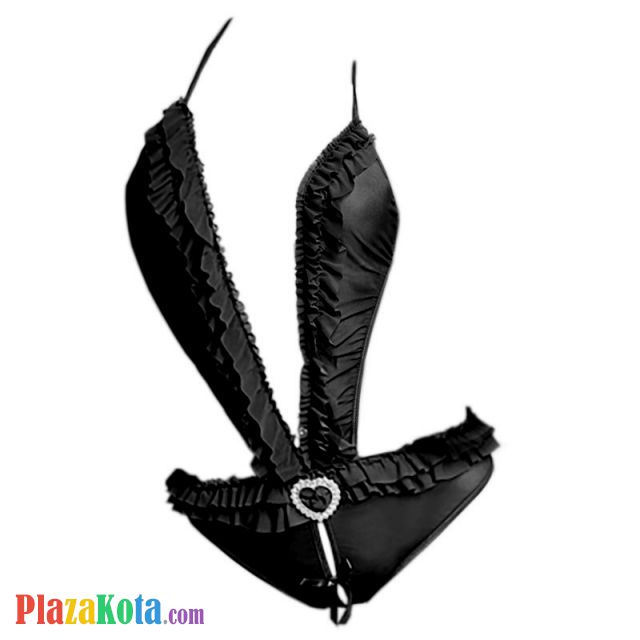 L1286 - Baju Tidur Dinas Malam Wanita Lingerie Teddy Bodysuit Seksi Halter Hitam Transparan Crotchless - Photo 1