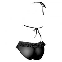 L1286 - Baju Tidur Dinas Malam Wanita Lingerie Teddy Bodysuit Seksi Halter Hitam Transparan Crotchless - 2