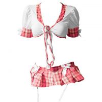 L1292 - Lingerie Costume Cosplay Seksi Tema Pelajar Seragam Sekolah Student Putih Lengan Pendek Rok Mini Pink