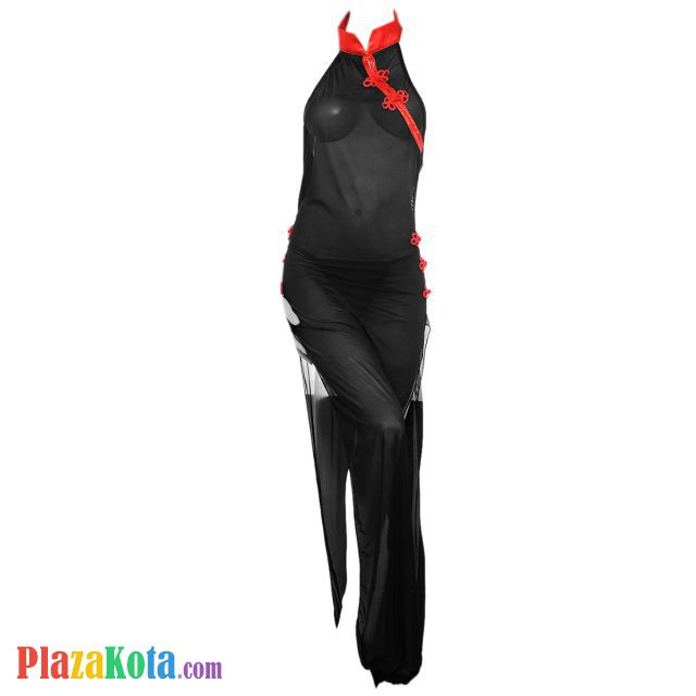 L1293 - Lingerie Costume Cosplay Seksi Tema Cheongsam Chinese Halter Hitam Transparan - Photo 1