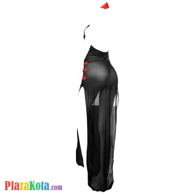 L1293 - Lingerie Costume Cosplay Seksi Tema Cheongsam Chinese Halter Hitam Transparan - Photo 2