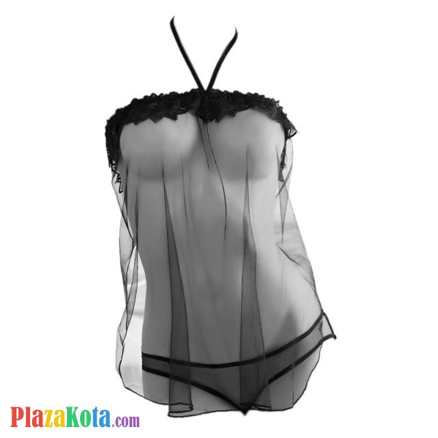 L1295 - Baju Tidur Dinas Malam Wanita Lingerie Babydoll Mini Dress Seksi Halter Hitam Transparan - Photo 1