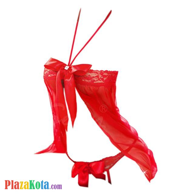 L1296 - Baju Tidur Dinas Malam Wanita Lingerie Babydoll Mini Dress Seksi Halter Merah Transparan Crotchless - Photo 1 L1296 - Baju Tidur Dinas Malam Wanita Lingerie Babydoll Mini Dress Seksi Halter Merah Transparan Crotchless - Photo 1
