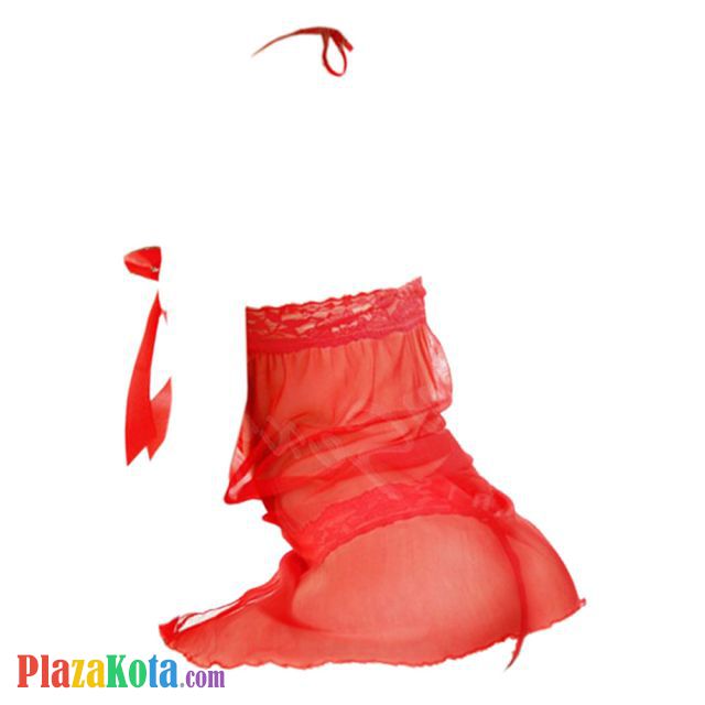 L1296 - Baju Tidur Dinas Malam Wanita Lingerie Babydoll Mini Dress Seksi Halter Merah Transparan Crotchless - Photo 2 L1296 - Baju Tidur Dinas Malam Wanita Lingerie Babydoll Mini Dress Seksi Halter Merah Transparan Crotchless - Photo 2