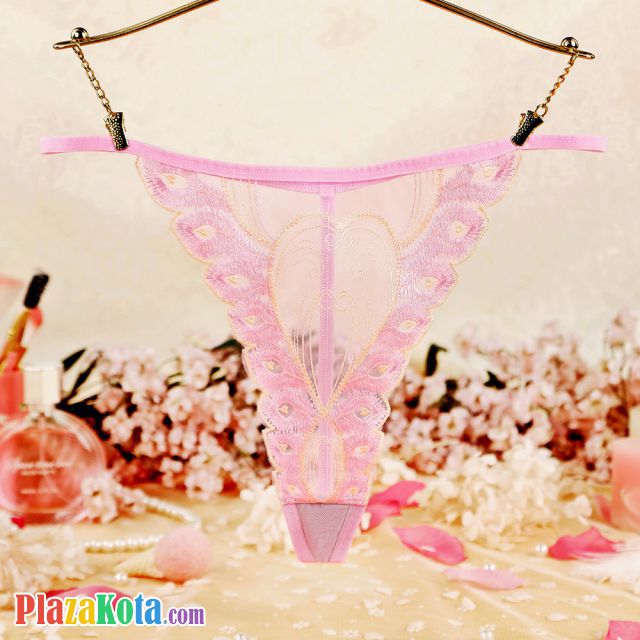 GS364 - Celana Dalam Wanita G-String Seksi T-Back Pink Tepi Bordir - Photo 1
