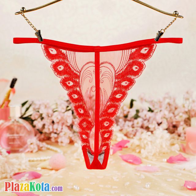 GS366 - Celana Dalam Wanita G-String Seksi T-Back Merah Tepi Bordir - Photo 2