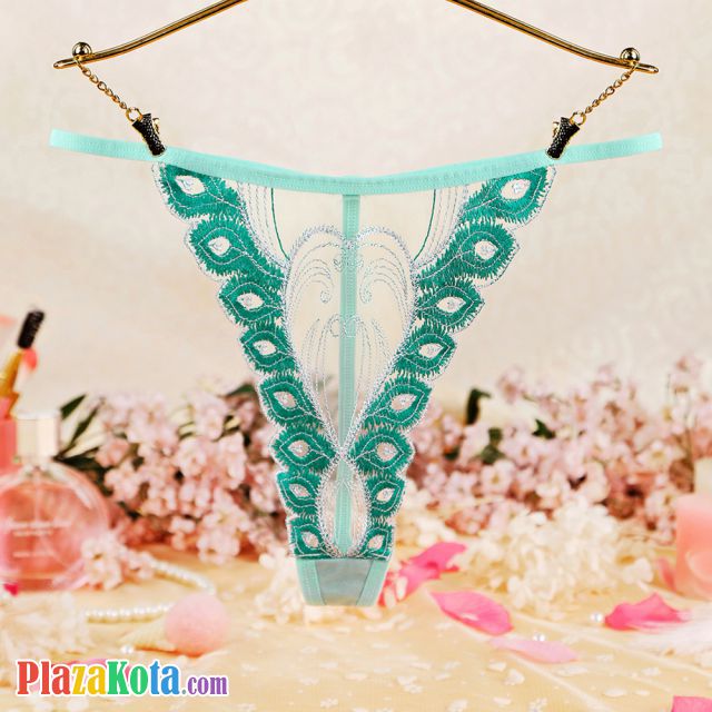 GS367 - Celana Dalam Wanita G-String Seksi T-Back Hijau Tepi Bordir - Photo 1