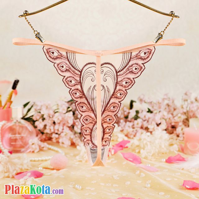 GS368 - Celana Dalam Wanita G-String Seksi T-Back Krem Tepi Bordir - Photo 2