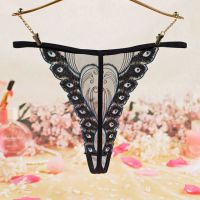 GS370 - Celana Dalam Wanita G-String Seksi T-Back Hitam Tepi Bordir - 2