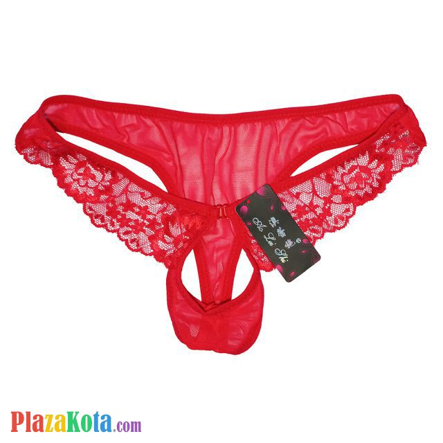 GP072 - Celana Dalam Pria G-String Seksi Merah Transparan Renda Lubang Depan - Photo 1