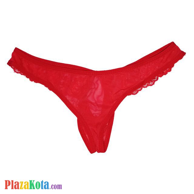 GP072 - Celana Dalam Pria G-String Seksi Merah Transparan Renda Lubang Depan - Photo 2