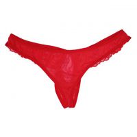 GP072 - Celana Dalam Pria G-String Seksi Merah Transparan Renda Lubang Depan - 2