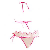 B355 - Pakaian Dalam Wanita Bra Set Bralette Seksi Halter Open Cup Putih Tali Magenta Crotchless - 2