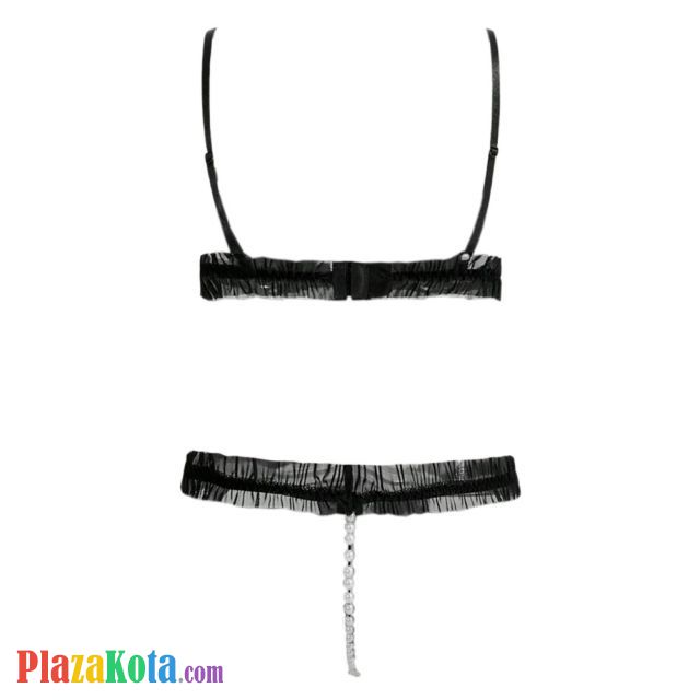 B356 - Pakaian Dalam Wanita Bra Set Bralette Seksi Hitam Crotchless Mutiara - Photo 2
