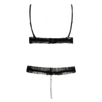 B356 - Pakaian Dalam Wanita Bra Set Bralette Seksi Hitam Crotchless Mutiara - 2