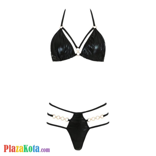 B357 - Pakaian Dalam Wanita Bra Set Bralette Seksi Halter Hitam Tali 3 Ring Gold - Photo 1