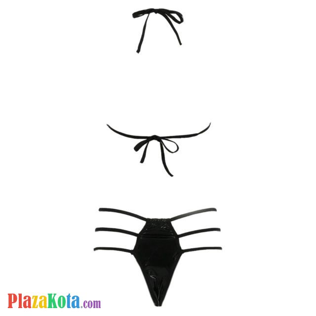 B357 - Pakaian Dalam Wanita Bra Set Bralette Seksi Halter Hitam Tali 3 Ring Gold - Photo 2