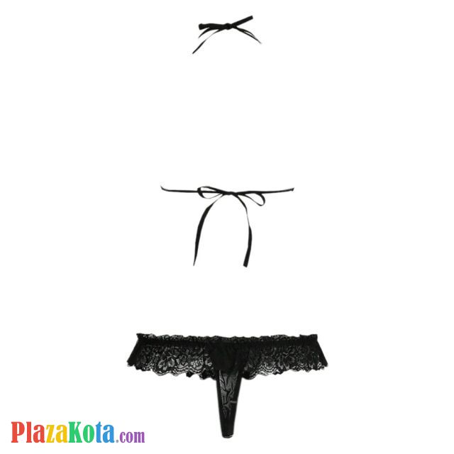 B358 - Pakaian Dalam Wanita Bra Set Bralette Seksi Halter Open Cup Hitam Crotchless - Photo 2