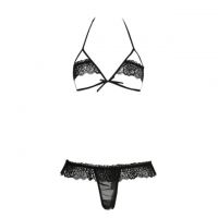 B358 - Pakaian Dalam Wanita Bra Set Bralette Seksi Halter Open Cup Hitam Crotchless