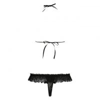 B358 - Pakaian Dalam Wanita Bra Set Bralette Seksi Halter Open Cup Hitam Crotchless - 2