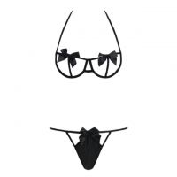 B360 - Pakaian Dalam Wanita Bra Set Kawat Underwire Seksi Halter Open Cup Hitam