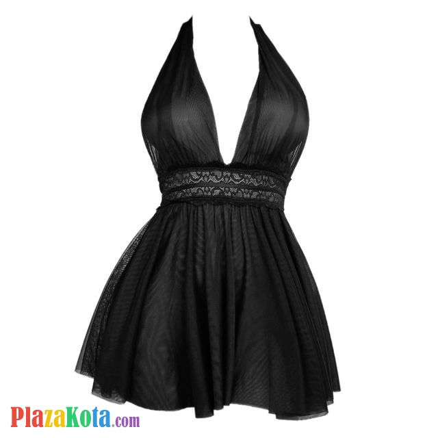 L1302 - Baju Tidur Dinas Malam Wanita Lingerie Mini Dress Gaun Pendek Seksi Halter Hitam Transparan - Photo 1