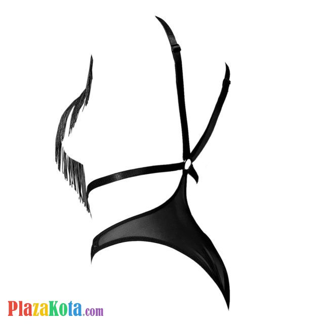 L1303 - Baju Tidur Dinas Malam Wanita Lingerie Teddy Bodysuit Seksi Hitam Transparan Rumbai-Rumbai - Photo 2