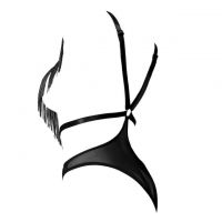 L1303 - Baju Tidur Dinas Malam Wanita Lingerie Teddy Bodysuit Seksi Hitam Transparan Rumbai-Rumbai - 2