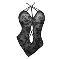 L1304 - Baju Tidur Dinas Malam Wanita Lingerie Teddy Bodysuit Seksi Halter Hitam Transparan