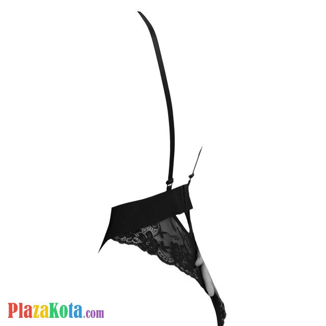 L1305 - Baju Tidur Dinas Malam Wanita Lingerie Teddy Bodysuit Seksi Hitam Bordir Bunga Belahan Dada Rendah - Photo 2