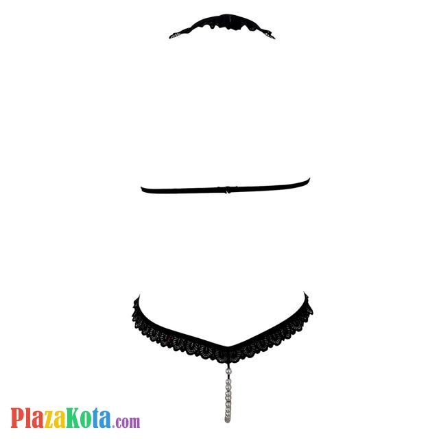 B362 - Pakaian Dalam Wanita Bra Set Bralette Seksi Halter Open Cup Hitam Mutiara - Photo 2