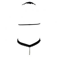 B362 - Pakaian Dalam Wanita Bra Set Bralette Seksi Halter Open Cup Hitam Mutiara - 2