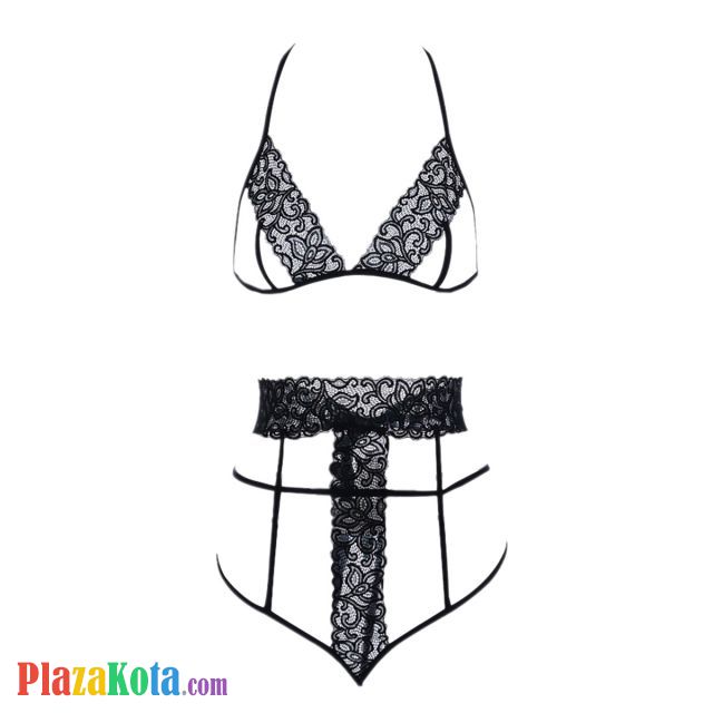 B363 - Pakaian Dalam Wanita Bra Set Bralette Seksi Halter Open Cup Hitam - Photo 1