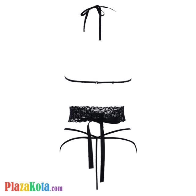 B363 - Pakaian Dalam Wanita Bra Set Bralette Seksi Halter Open Cup Hitam - Photo 2